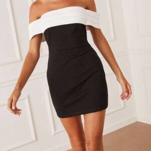 Black & White Off-Shoulder Mini Dress – FORE